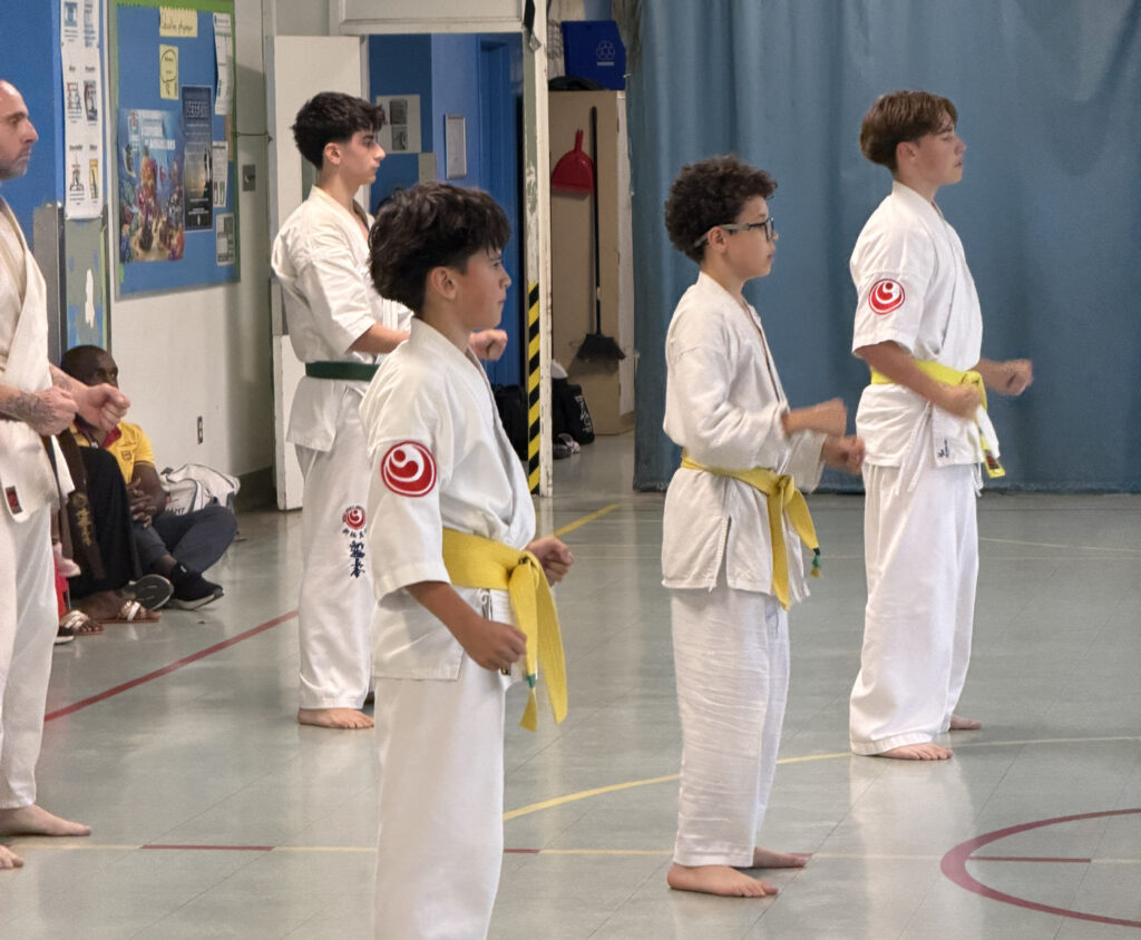 S'aligner pour commencer l'entraînement de karaté